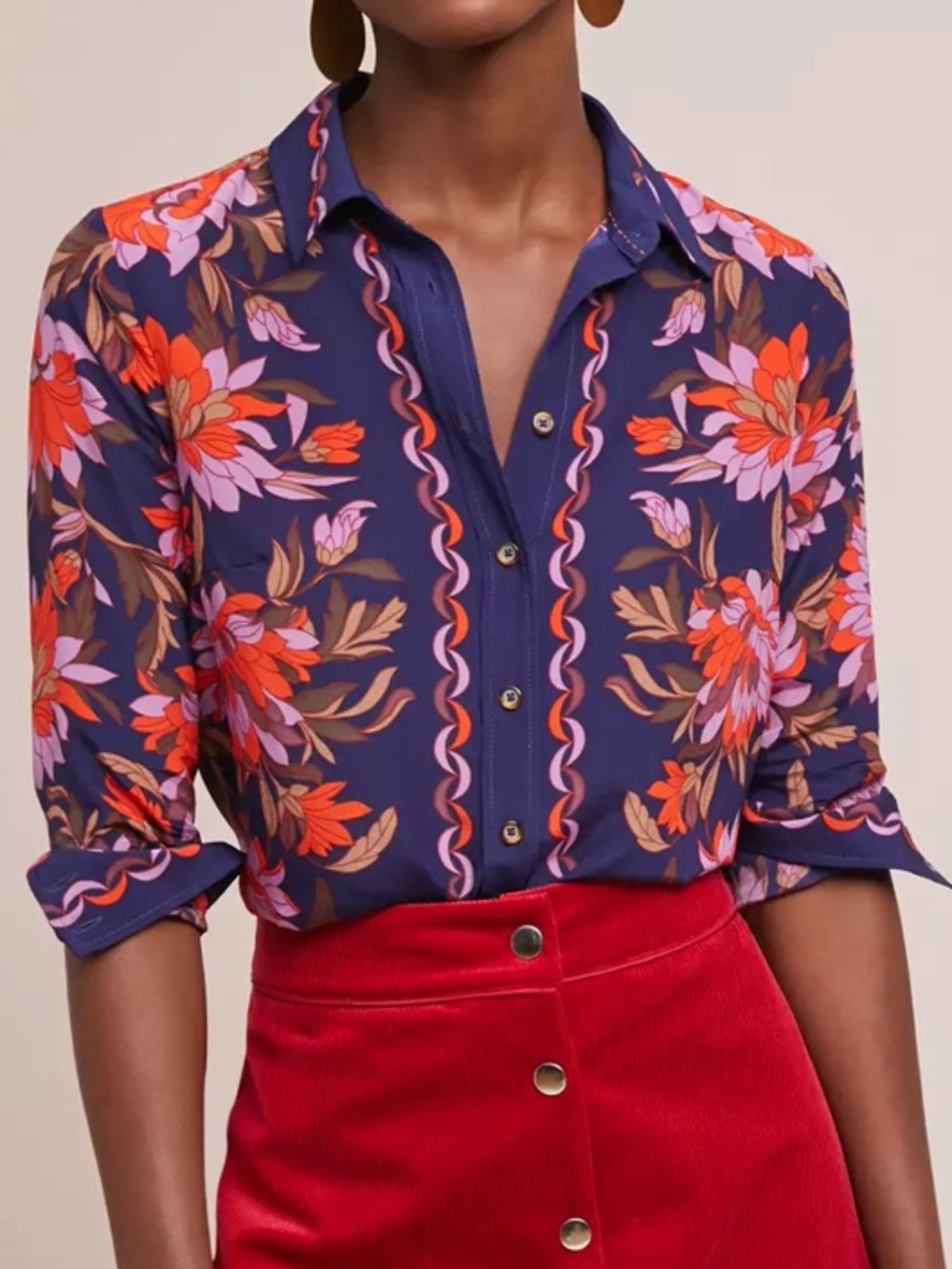 Anthropologie Maeve Paradigm Silk Buttondown Floral Blouse Navy Multi Size 8 NWT - Picture 2 of 16